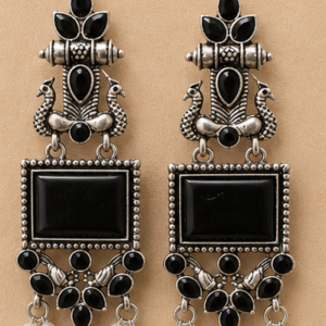 Premium Oxidised Stone Studded Pearl Drop Earrings