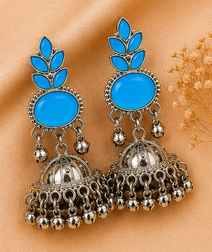 Elegant Oxidised Gold Jhumka Earrings with Stone Work - Image 10