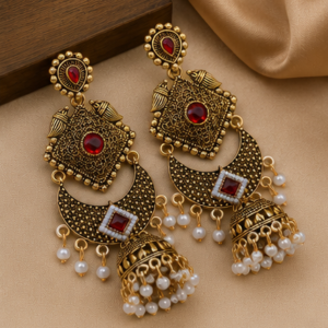 Traditional Antique Gold Plated Pearl Chandbalis