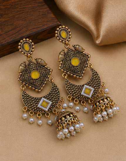 Traditional Antique Gold Plated Pearl Chandbalis - Image 4