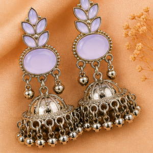 Elegant Oxidised Gold Jhumka Earrings with Stone Work