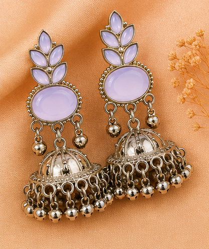 Elegant Oxidised Gold Jhumka Earrings with Stone Work