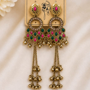 Gold Plated Multicolor Long Tassel Earrings