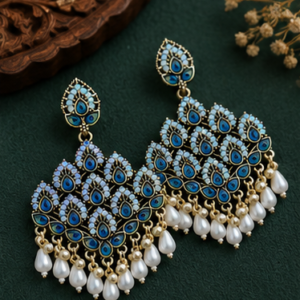 Peacock Design Stone Studded Dangler Earrings