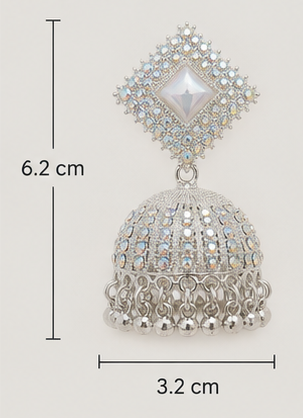 Silver-Toned Stone Work Jhumka - Image 3