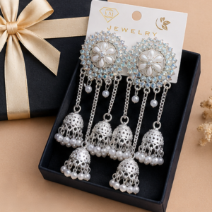 Silver-Plated Floral Jhumka Danglers