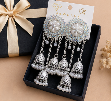 Silver-Plated Floral Jhumka Danglers
