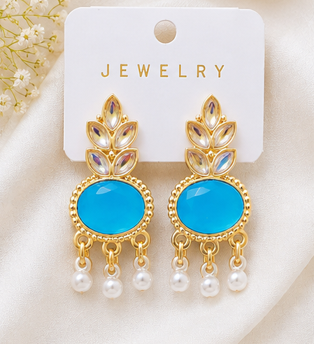 Elegant Gold-Plated Pearl Drop Stud Earrings - Image 2