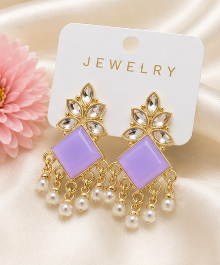 Elegant Gold-Plated Stone & Pearl Drop Earrings - Image 6