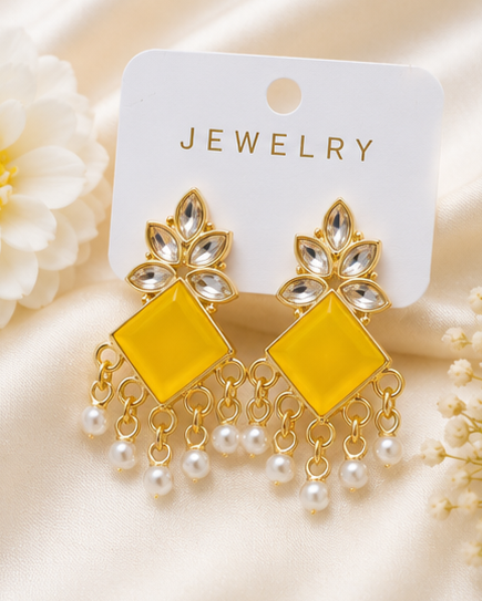 Elegant Gold-Plated Stone & Pearl Drop Earrings - Image 7