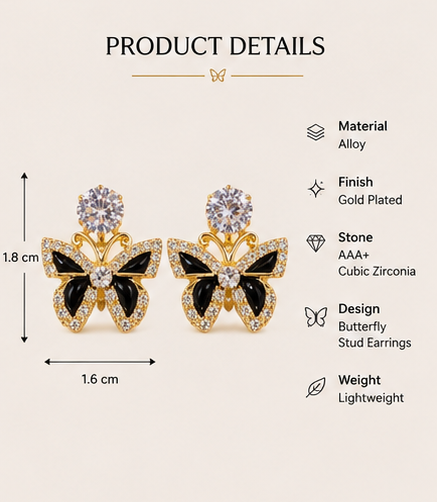 Women Gold Plated Butterfly Stud Earrings - Image 2