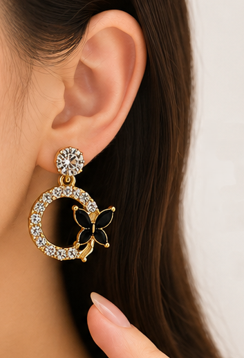 Gold Plated Butterfly Hoop Earrings for Women - Image 2