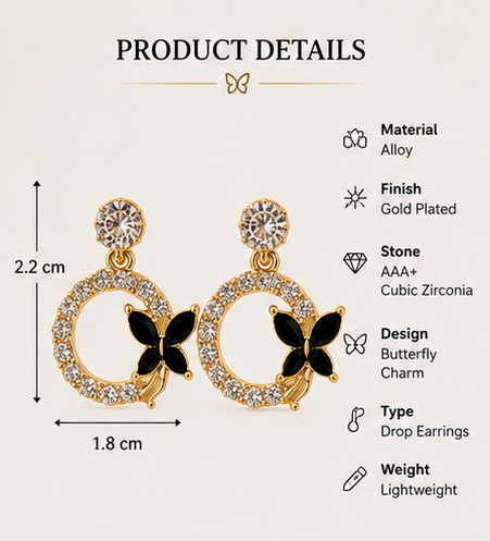 Gold Plated Butterfly Hoop Earrings for Women - Image 4