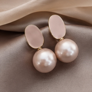 Pearl Drop Earrings for Women – Gold Tone Oval Design