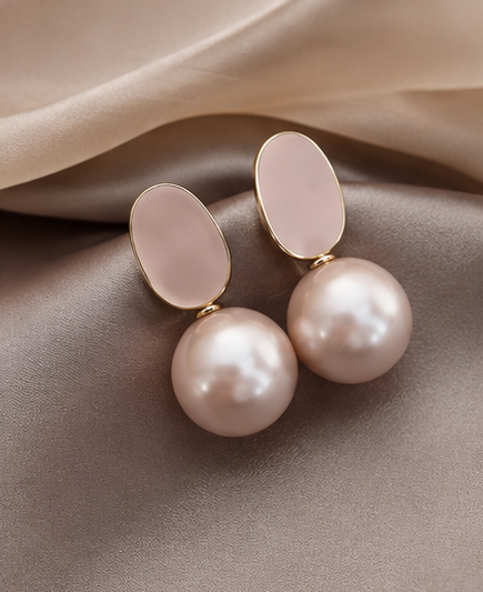 Pearl Drop Earrings for Women – Gold Tone Oval Design