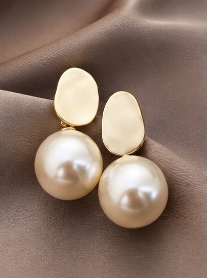 Pearl Drop Earrings for Women – Gold Tone Oval Design - Image 3