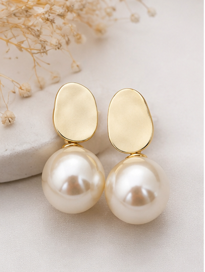 White Pearl Drop Earrings for Women – Oval Design - Image 4