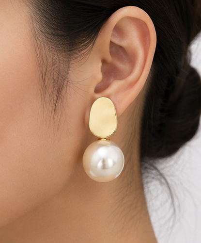 White Pearl Drop Earrings for Women – Oval Design - Image 3