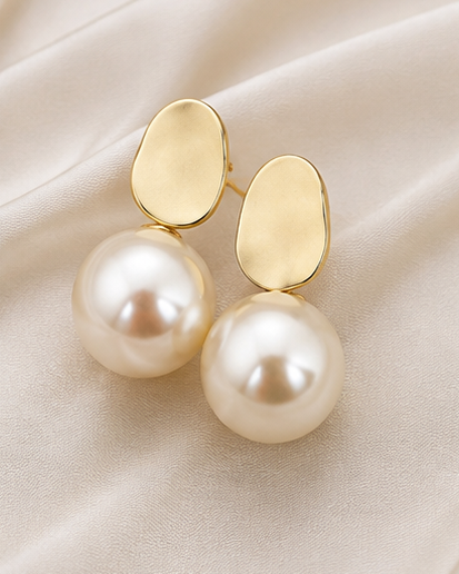 White Pearl Drop Earrings for Women – Oval Design - Image 2