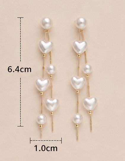 Gold Plated Long Heart Pearl Drop Earrings for Women - Image 2