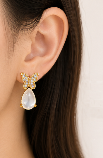 Gold Plated Butterfly Drop Earrings for Women | Cubic Zirconia - Image 2