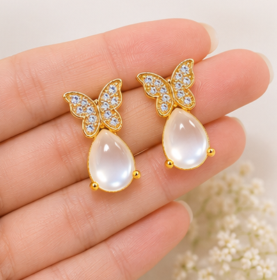 Gold Plated Butterfly Drop Earrings for Women | Cubic Zirconia - Image 3