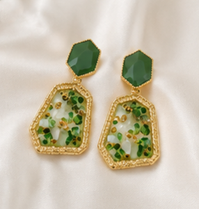 Green stone drop earrings for women