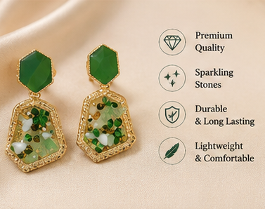 Green Stone Drop Earrings for Women – Elegant Statement Fashion Jewellery - Image 2