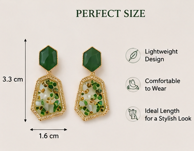 Green Stone Drop Earrings for Women – Elegant Statement Fashion Jewellery - Image 3