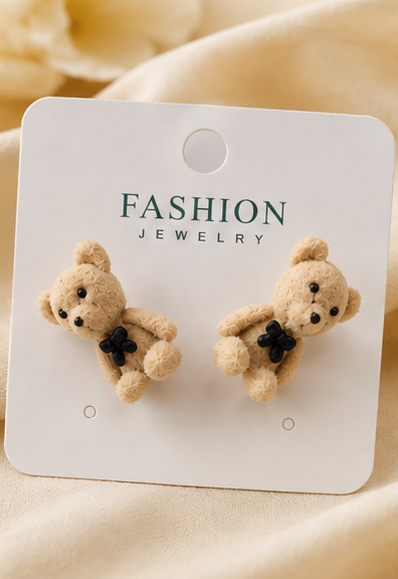 Cute Beige Teddy Bear Earrings for Women & Girls | Bear Jewellery - Image 2