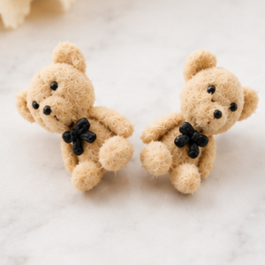 Cute beige teddy bear earrings for women and girls