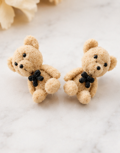 Cute beige teddy bear earrings for women and girls
